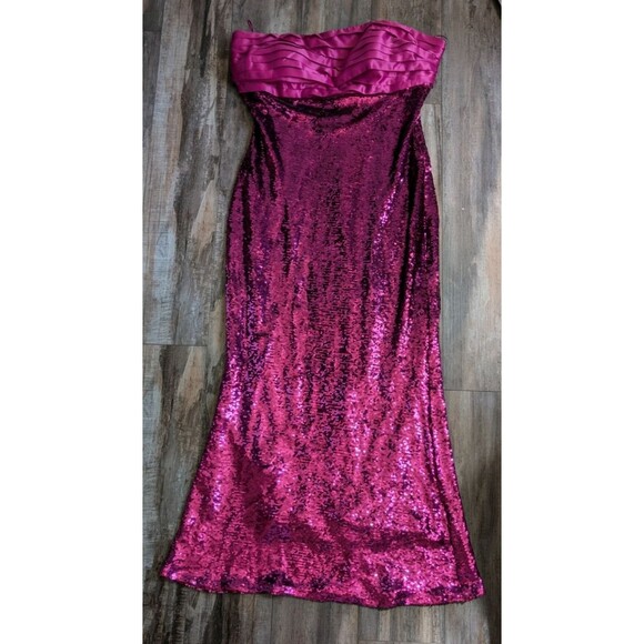 Johnny Wujek Sangria Sequin Hot Pink Prom Dress Size 18PL Strapless Bow In Back - Picture 4 of 6